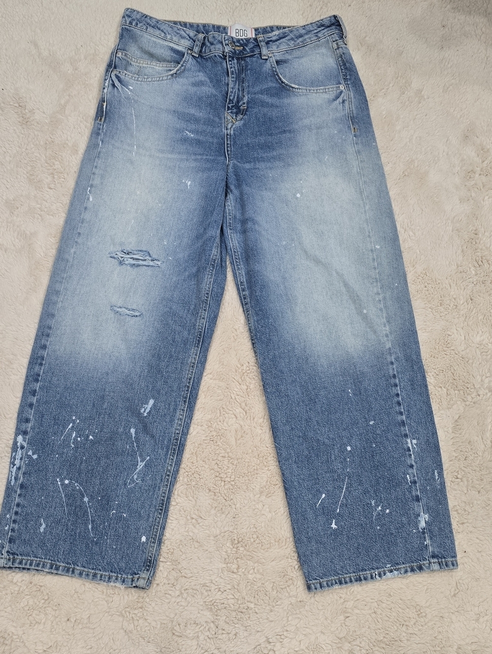 BDG Mens Light Blue Distressed Straight-Leg Jeans